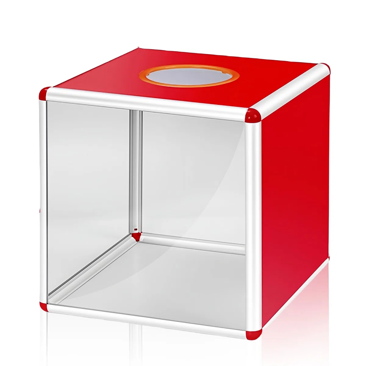 Caja de lotería, caja de tomboola con aleación de aluminio, urna para reuniones anuales, juego de soporte, soporte transparente para billetes, caja de donaciones, contenedor de almacenamiento cúbico