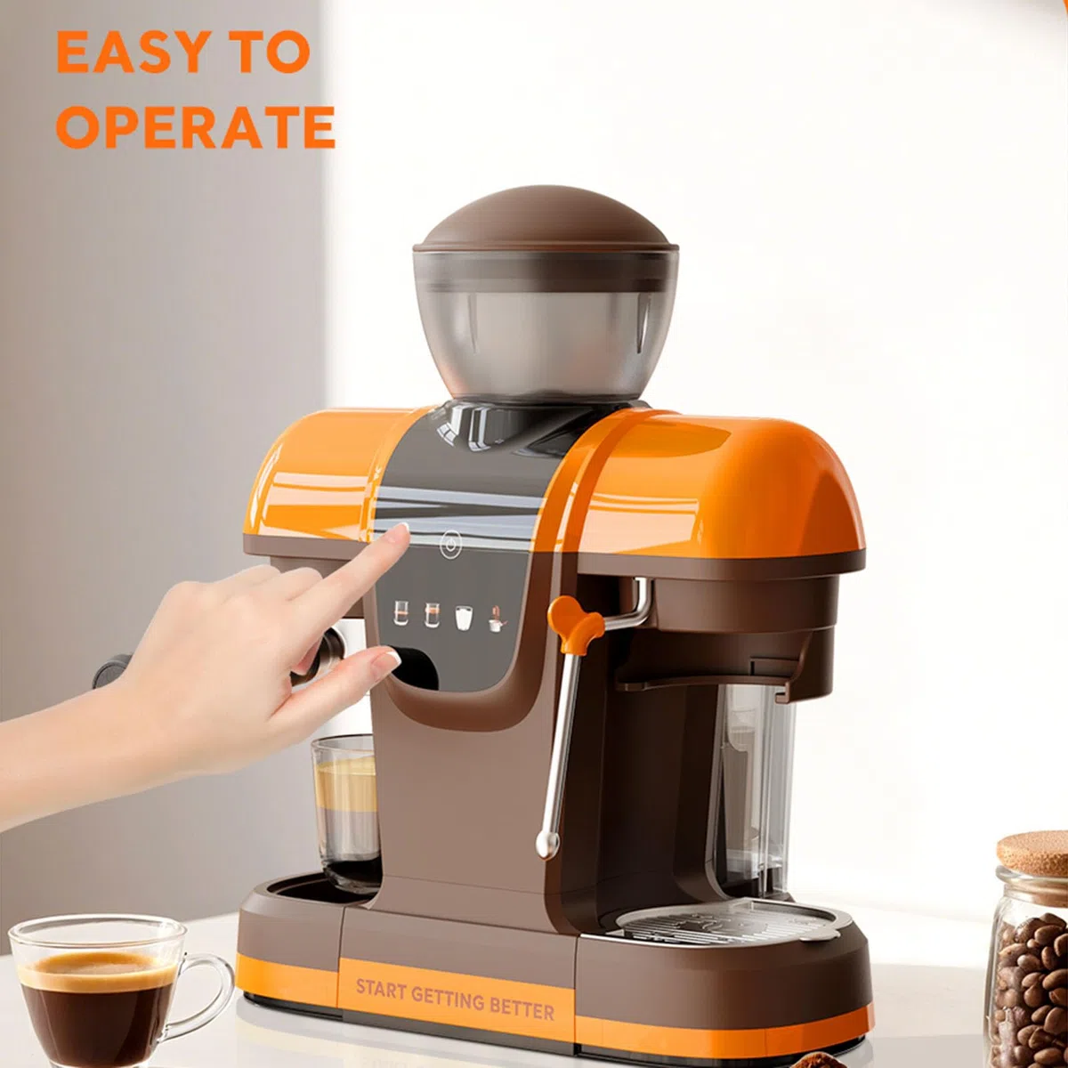 TARSHYRY Semiautomática con Varilla de, Presión de 19 Bares, Gran Capacidad de 800 Ml, Molinillo Integrado, Prensador y Portafiltro de 58 Mm para Uso Doméstico y de oficina. (Enchufe de la UE)