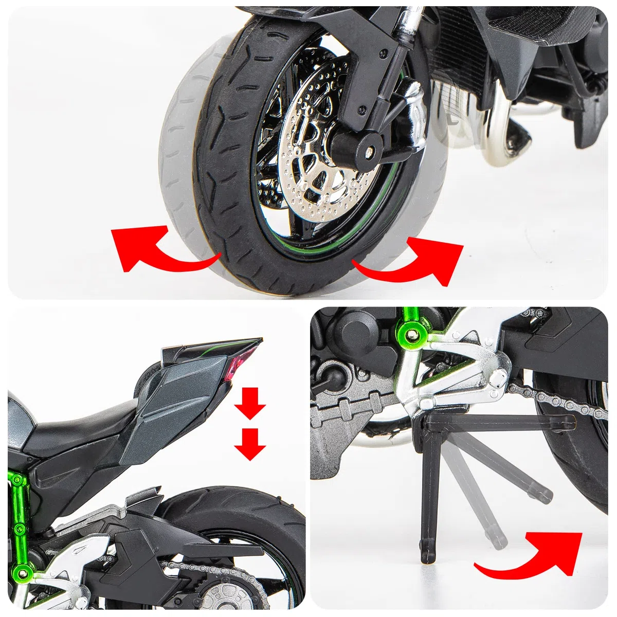 TGRCM-CZ Compatible con Modelo de Motocicleta Kawasaki Ninja H2R 1:12, Suspensión y Rodillo Libre, Coche de Juguete, Colección de Motocicleta, Regalo Negro