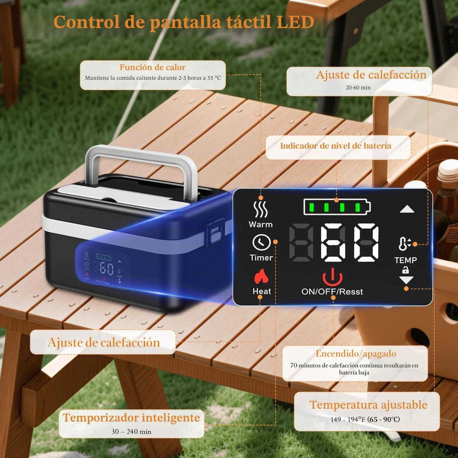 Fiambrera Eléctrica,Fiambrera Recargable Taper Electrico Para Comida de 16 000 mAh, Calentador de Alimentos portátil de 1 l con Calentamiento Automático, almuerzo caja calefactora