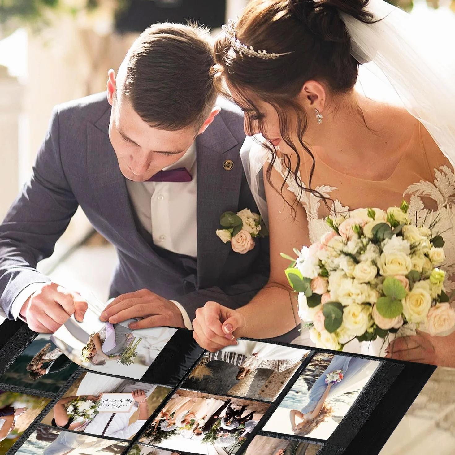 Lanpn Álbum de fotos de boda, 10 x 15 cm, 1000 cm, de lino grande, para colocar en vertical y horizontal, fotos para novios, compromisos, aniversarios, novias, color beige