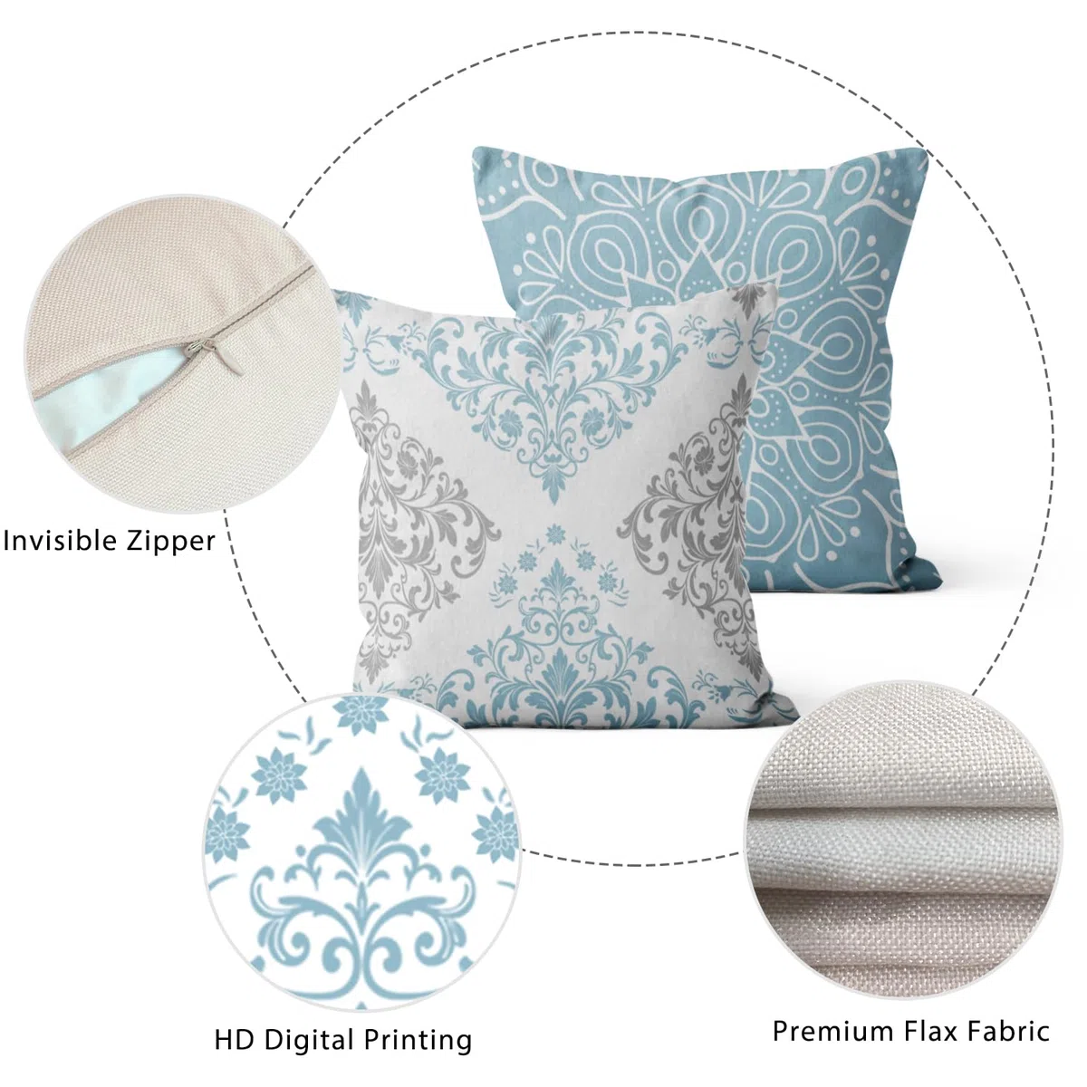 Azul Fundas de Cojín 45x45 Juego de 4, Azul y Blanco Moderno Sencillo Geométrico Estampado Rústico Cuadrado Sofá Decorativo Lavable Poliéster Lino Textil Jardín Funda de Almohada
