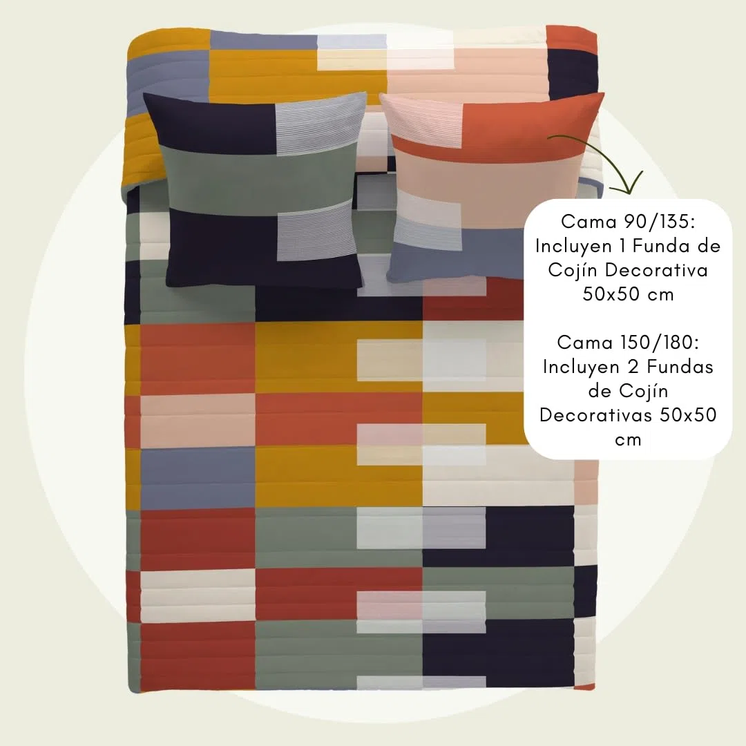 NATURALS - Colcha Bouti Estampada | Cama 90 (180x260 cm) | Microfibra Extrasuave | 1 Funda de Cojín 50x50 cm | Cubrecama Acolchado a Líneas | Ideal Primavera y Verano | Rozko