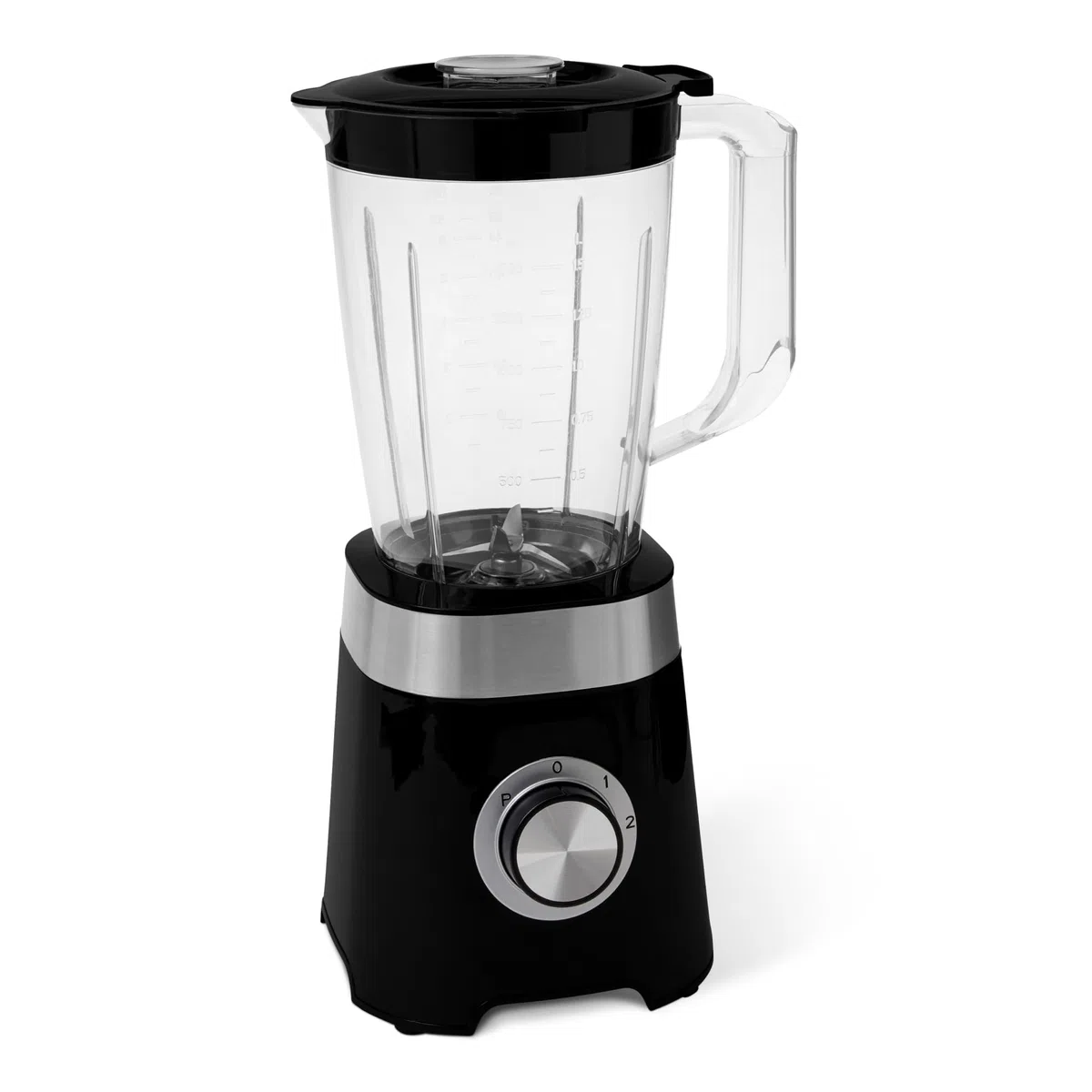 Amazon Basics - Licuadora para cocina, jarra de plástico de 1.5 l, 600 W, para batidos y triturar hielo, color negro