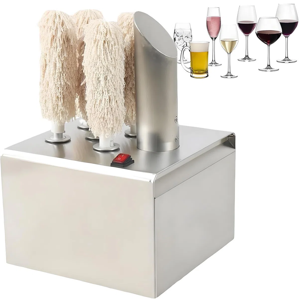 Máquina pulidora de vidrio, pulidora eléctrica de acero inoxidable para copas de vino, champán y cerveza, pulido automático y secado rápido con 5 cabezales