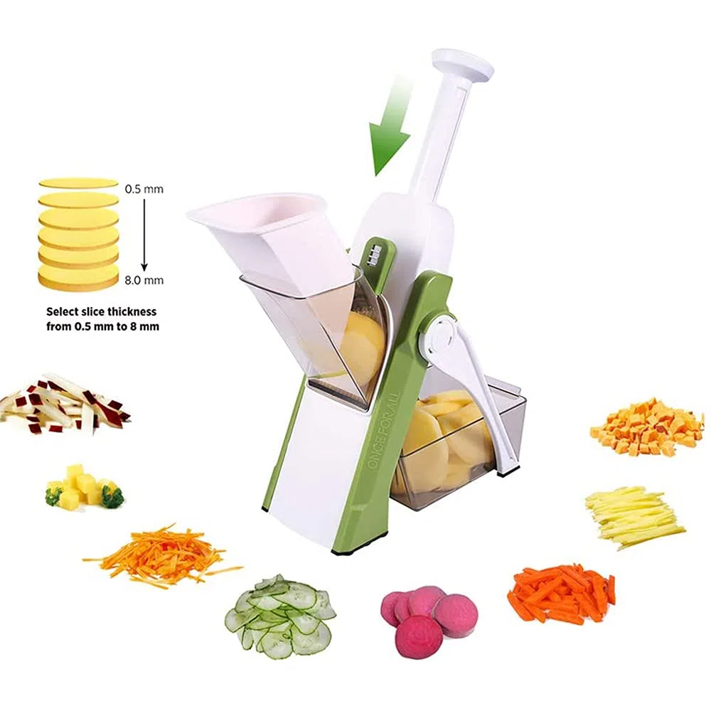 Cortador de mandolina profesional con 4 modos de corte para rebanar, cortar en dados, picar y juliana de forma segura y fácil, ideal para chefs y cocinar en casa