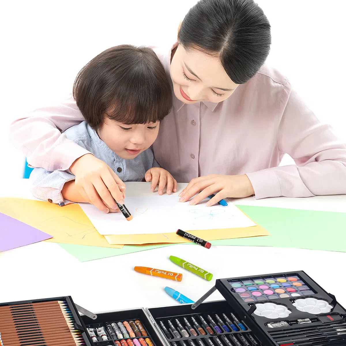 DoubleCare - Juego de arte de 145 piezas, caja y kit de dibujo de aluminio portátil de lujo para niños y adultos, adecuado para equipos de dibujo diarios, regalos de cumpleaños, regalos