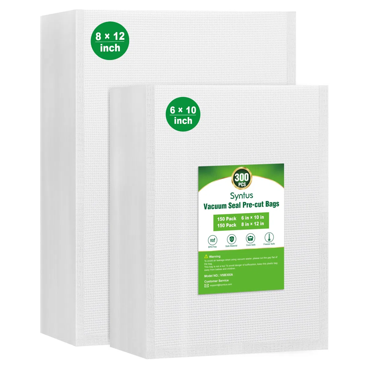 Syntus Bolsas selladoras al vacío, 300 cuartos de galón, 8 x 12 pulgadas y pinta de 6 x 10 pulgadas, bolsa precortada de grado comercial, bolsas de vacío sin BPA para almacenamiento, preparación de