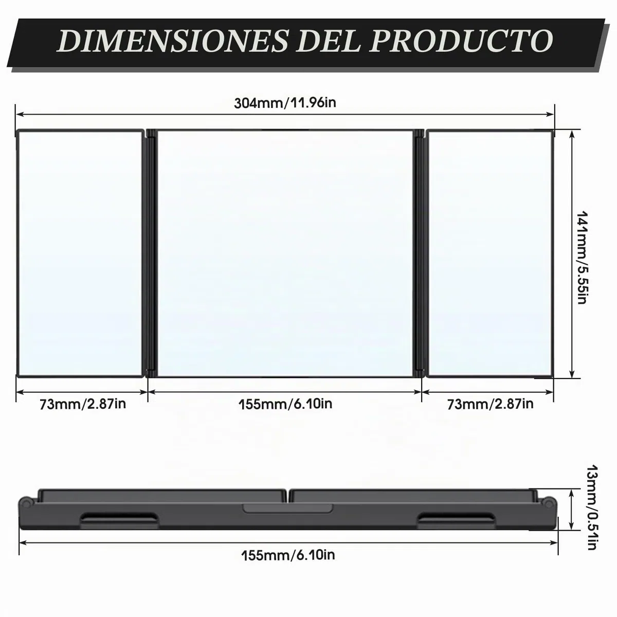 360 grados espejo 3 vías espejo plegable pelo auto corte adecuado para corte de pelo, afeitado, maquillaje