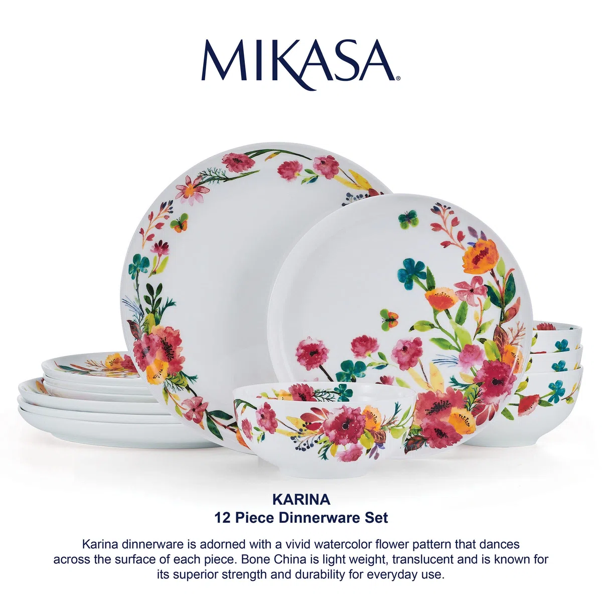 Mikasa Karina - Juego de vajilla resistente a las astillas de 12 piezas, servicio para 4 personas