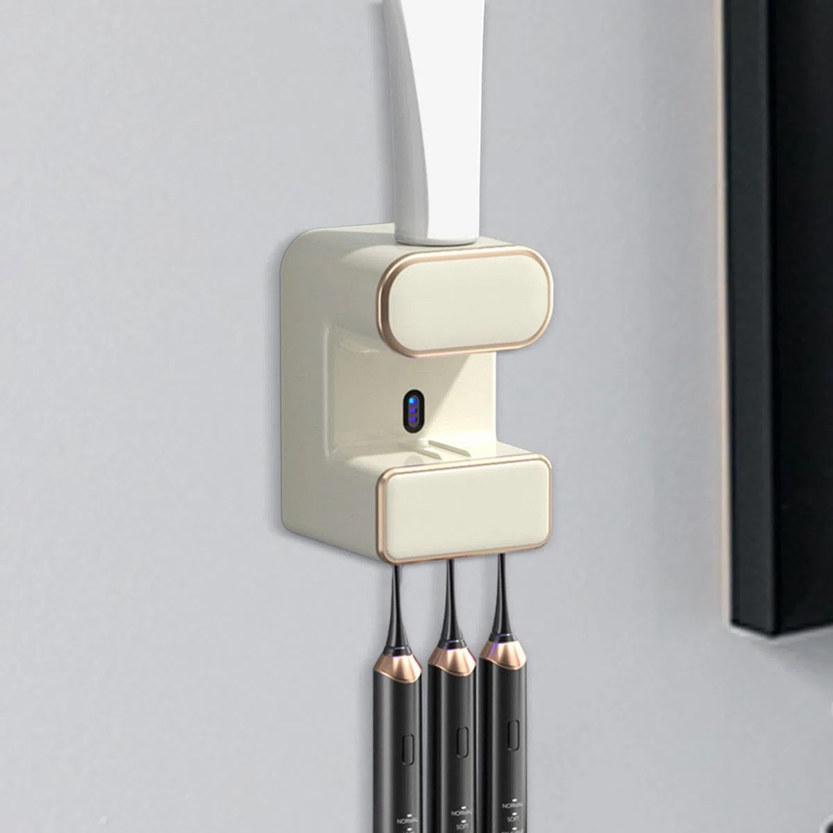 Dispensador Eléctrico de Pasta de Dientes, de Pared, Organizador de Pasta de Dientes, Soporte para Pasta de Dientes Y Cepillo de Dientes, Accesorio de, Blanco con luz, Individual