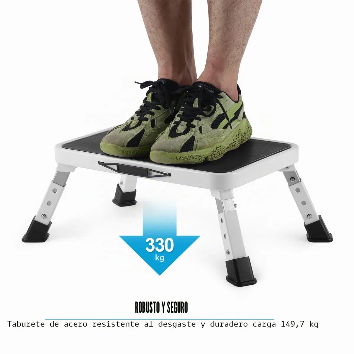 HBTower Taburete plegable, altura regulable, escalera con plataforma antideslizante, soporta hasta 150 kg, escalera para cocina y hogar