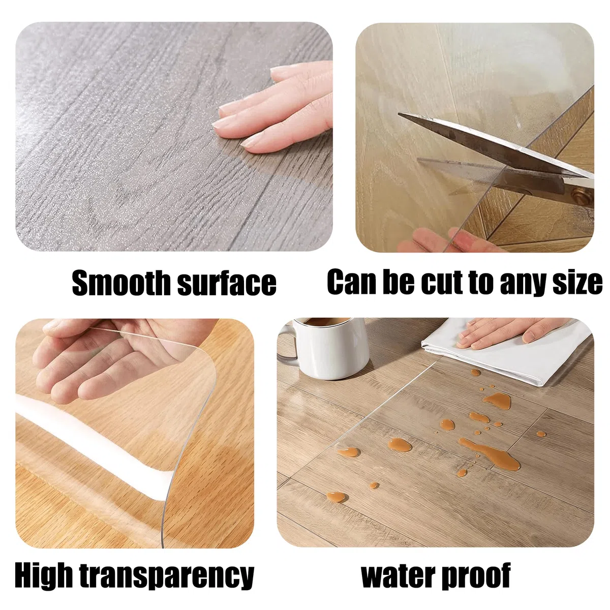 Alfombra para Silla de Escritorio 90 x 130 cm Resistente a Los Arañazos, Antideslizante Protector Silla de Oficina Varios Tamaños Ideal para Suelos Duros y Parquet, Color Transparente