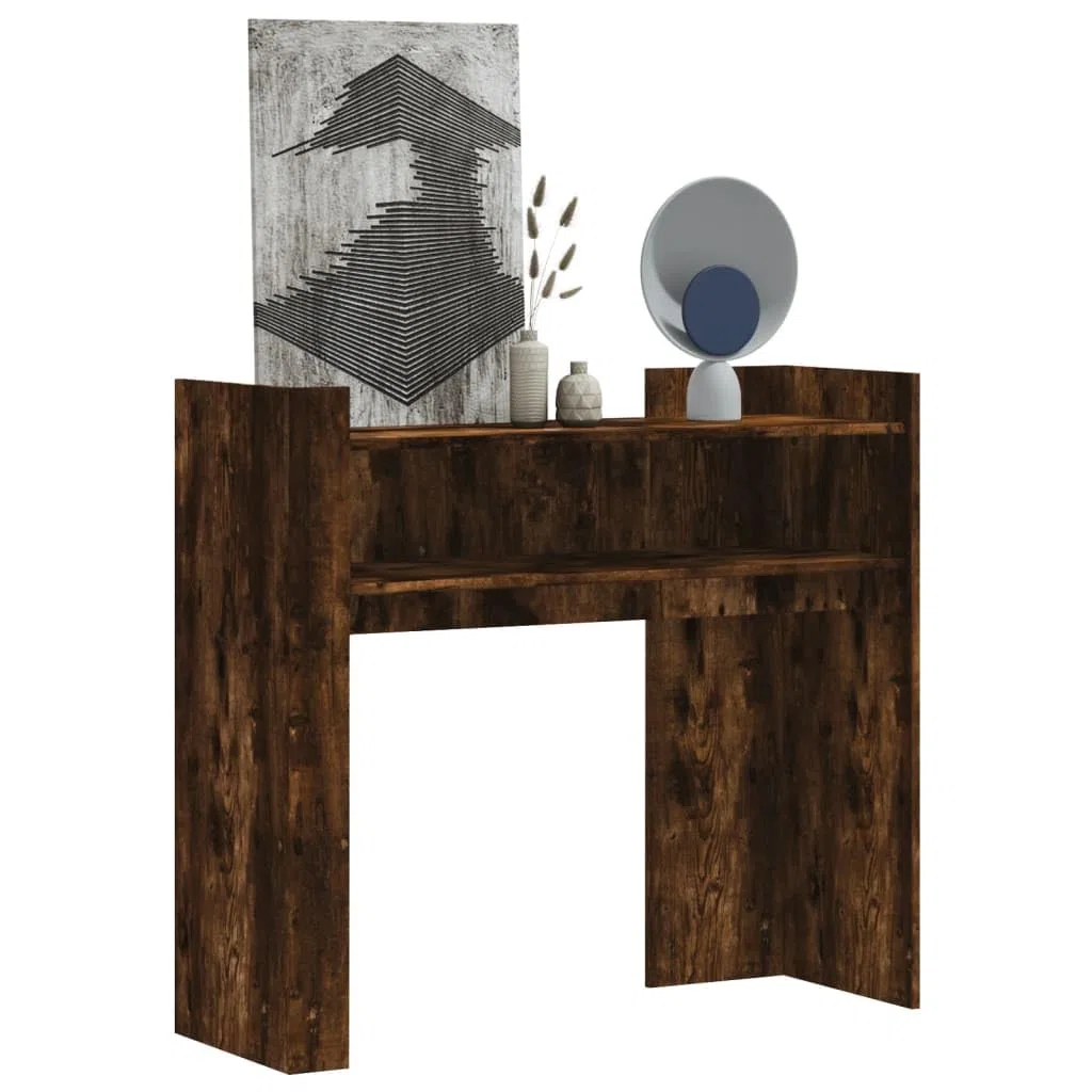 Mesa consola de roble ahumado, 100 x 35 x 90 cm, mesa auxiliar clásica con mucho espacio para salón y pasillo, mesa estrecha estable