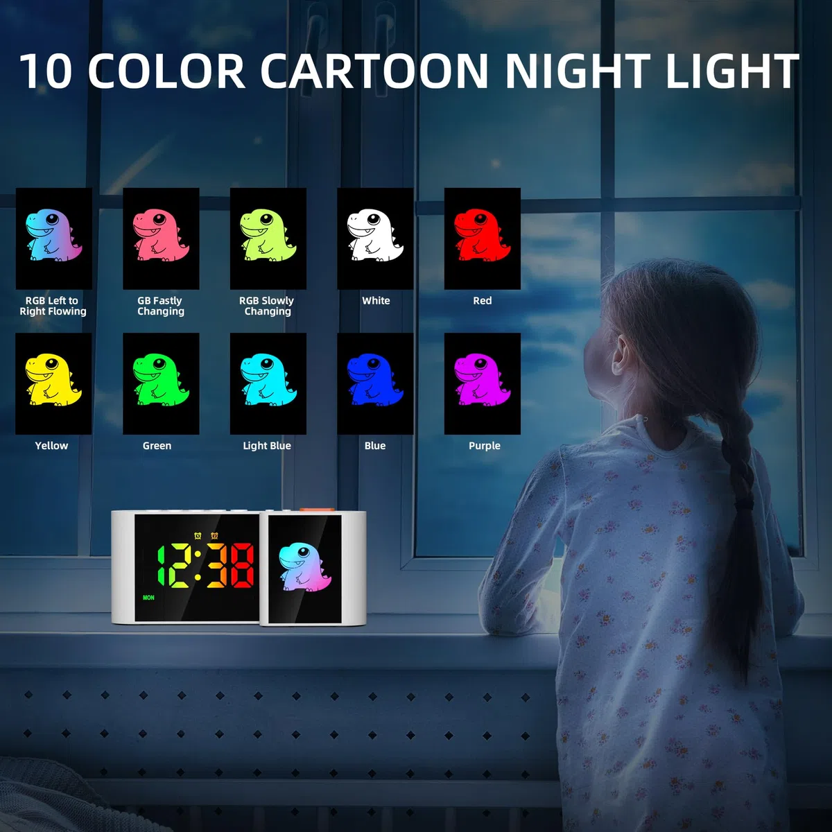 Reloj despertador digital con pantalla RGB, atenuación automática, doble alarma, pantalla semanal, volumen y brillo ajustables, puertos de carga USB, reloj para niños, decoración para
