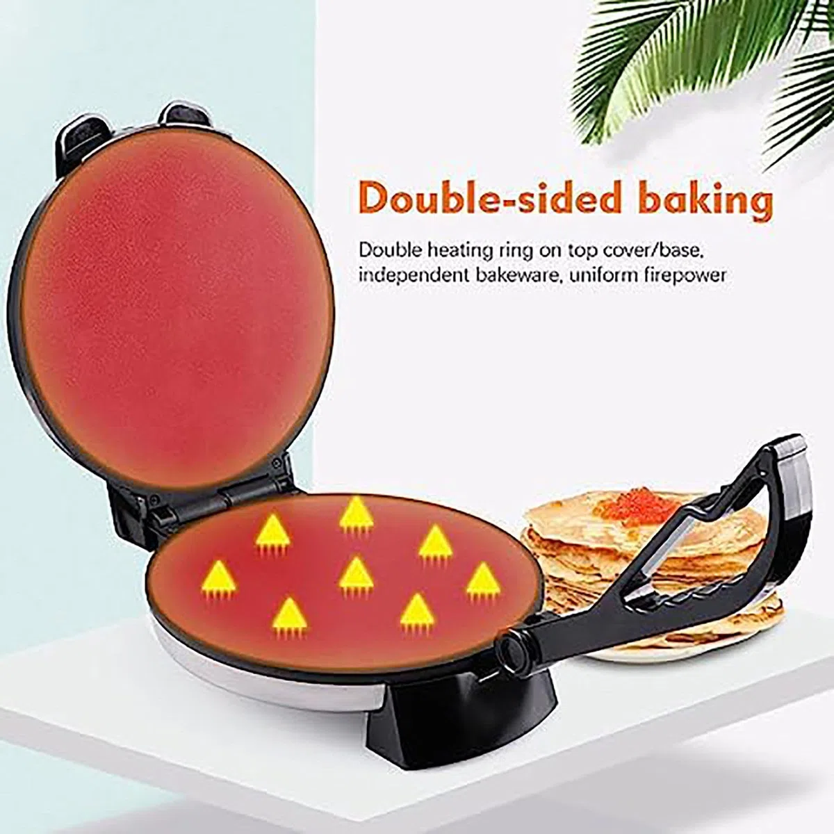 Crepera De 12 Pulgadas, Máquina para Hacer Panqueques Antiadherente De 1800 W: FabricacióN Pita,CalefaccióN De Doble Cara + Indicador Led, Haga Chapati/Tortilla FáCilmente