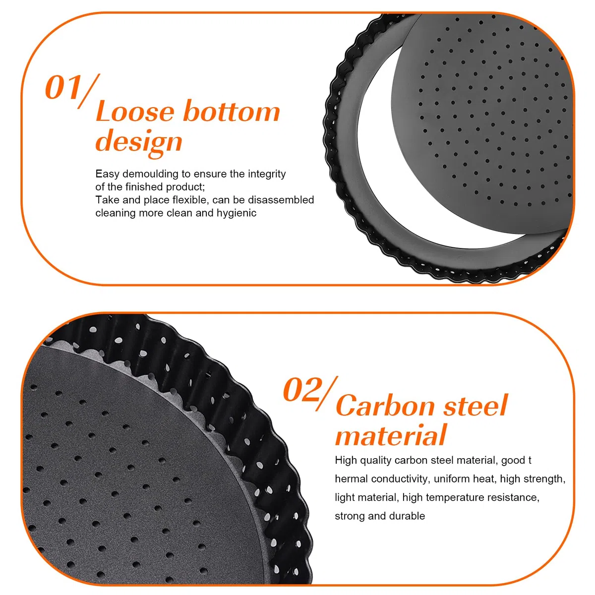 Molde para quiche de 9 pulgadas con base extraíble, bandeja para hornear pizza, molde redondo para tarta con revestimiento antiadherente y orificios de ventilación, moldes para quiche - negro