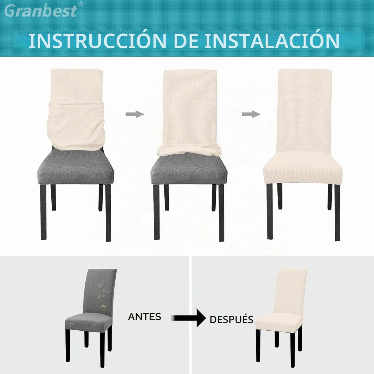 Granbest Fundas para sillas de alta elasticidad, juego universal de fundas de jacquard para sillas de comedor, protectores de silla extraíbles para comedor, cocina, restaurante y hotel (juego de 4