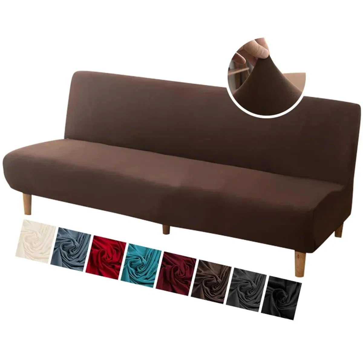Funda elástica for sofá Cama sin Brazos, Funda for, Color Liso, Plegable, con Base(Beige,L 190-210cm)