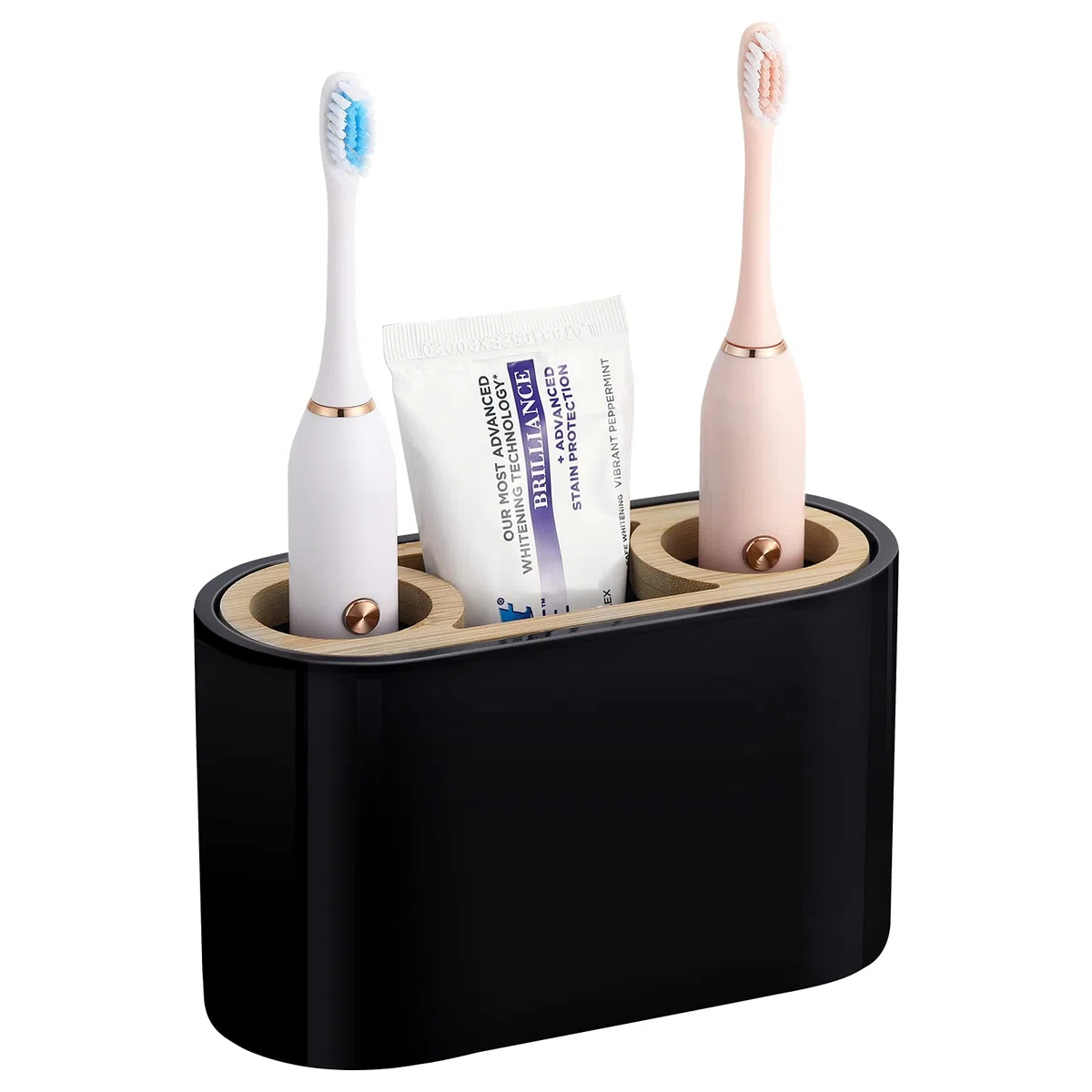 Shinowa Portacepillos de Dientes Organizador para Cepillo y Pasta con 3 Compartimentos, Resistente Soporte de Cepillo de Resina, Caja de Almacenamiento para Lavabo, Inodoro, Tocador, Negro
