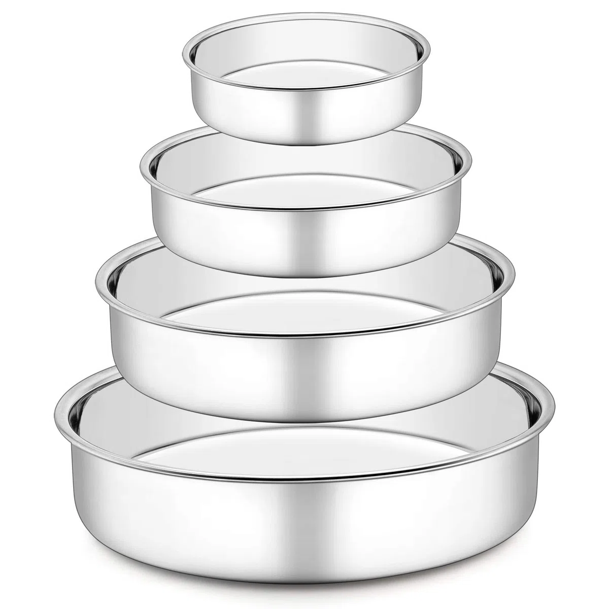 HaWare Juego de 4 moldes redondos para hornear, molde de acero inoxidable para pasteles - 10/16/20/24cm, saludable y no tóxico, pulido brillante, fácil de limpiar y apto para lavavajillas