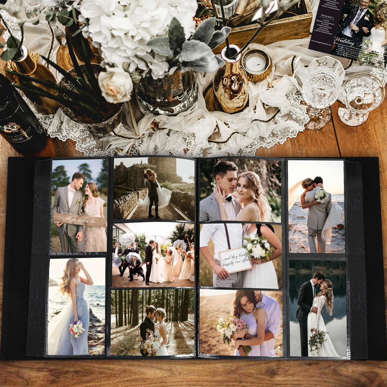 Lanpn Álbum de fotos de boda, 10 x 15 cm, 1000 cm, de lino grande, para colocar en vertical y horizontal, fotos para novios, compromisos, aniversarios, novias, color beige