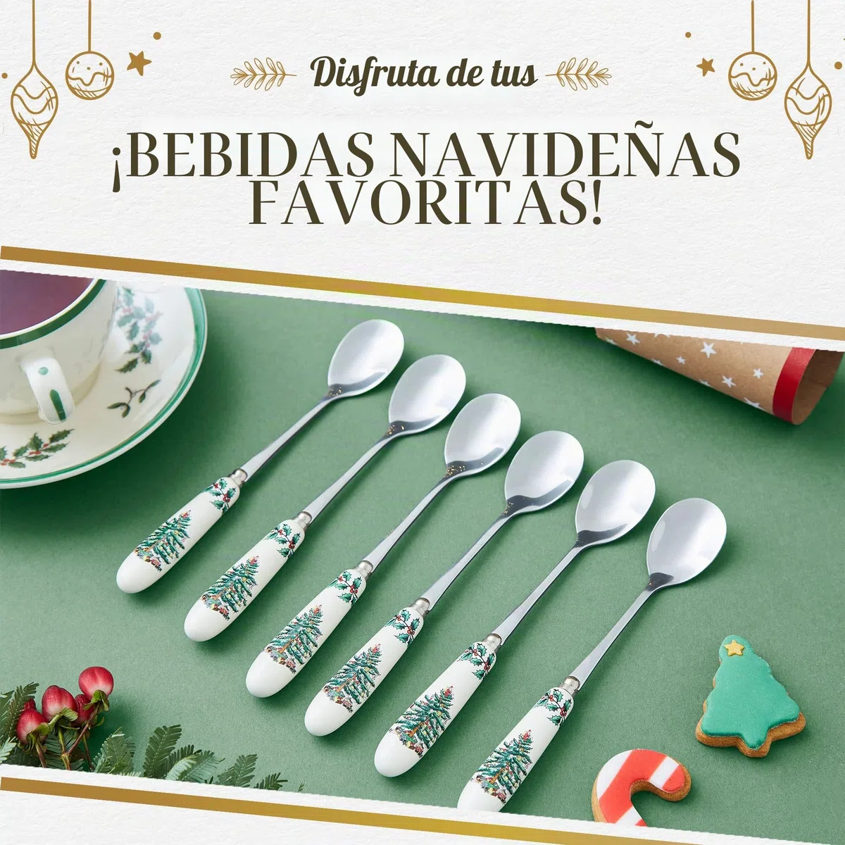 Spode Juego de cucharas de té (en Caja, Acero Inoxidable, Multicolor, Juego de 6