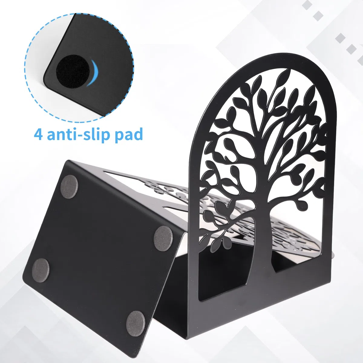 EOOUT Sujetalibros Decorativos para estantes, 5 Pares de Soportes de sujetalibros de árbol, topes de Metal Negro para Libros Pesados, Extremos de Libros Resistentes para el hogar, la Oficina y la
