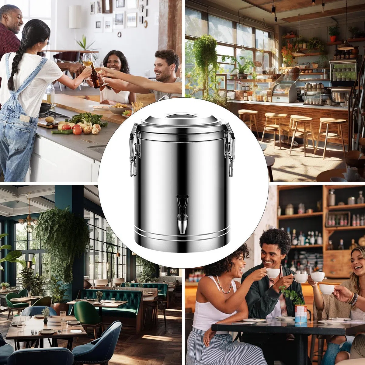 Dispensador con grifo y jarra en acero inoxidable | Dispensador de Agua y Bebidas con Grifo Para Café Té Limonada Caliente Y Frío Hogar Picnic