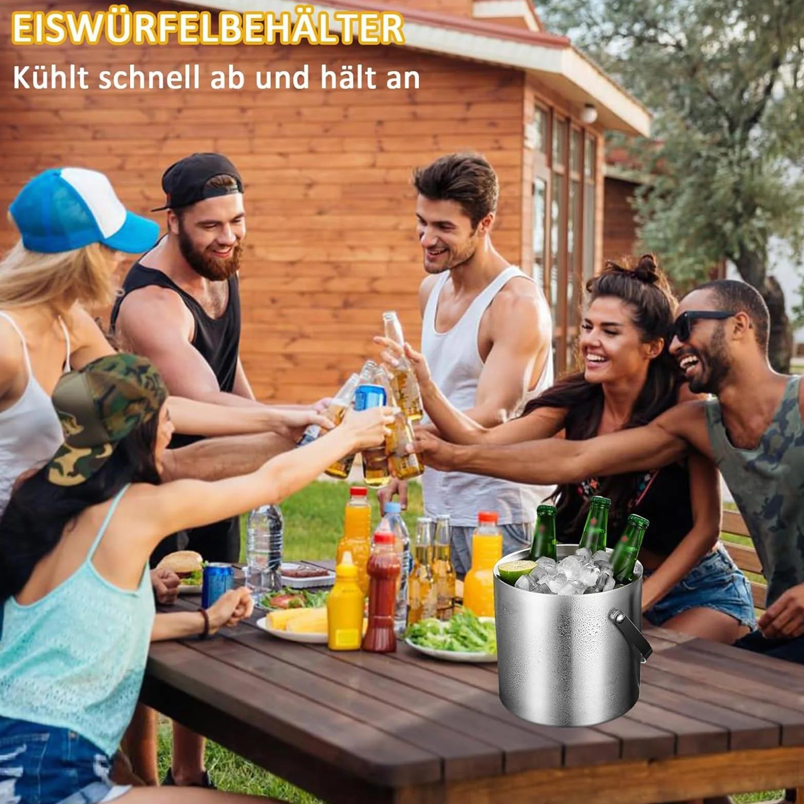 Cubitera, Cubitera Redonda con Tamiz y Pinzas Para Hielo, Cubo para Hielo con Doble Pared y Aislamiento de 3 Litros, Cubitera con Cuchara, Enfriador de Cubitos de Hielo, para Enfriar Cerveza