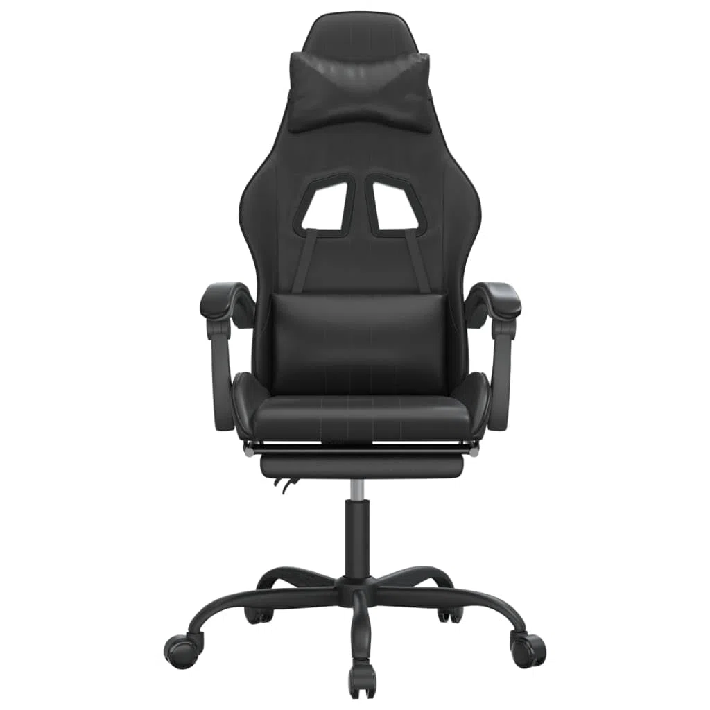 Silla para videojuegos con reposapiés y ruedas, piel sintética, ergonómica, altura regulable, giratoria, con reposabrazos y cojín lumbar para oficina, oficina en casa y comodidad para jugar