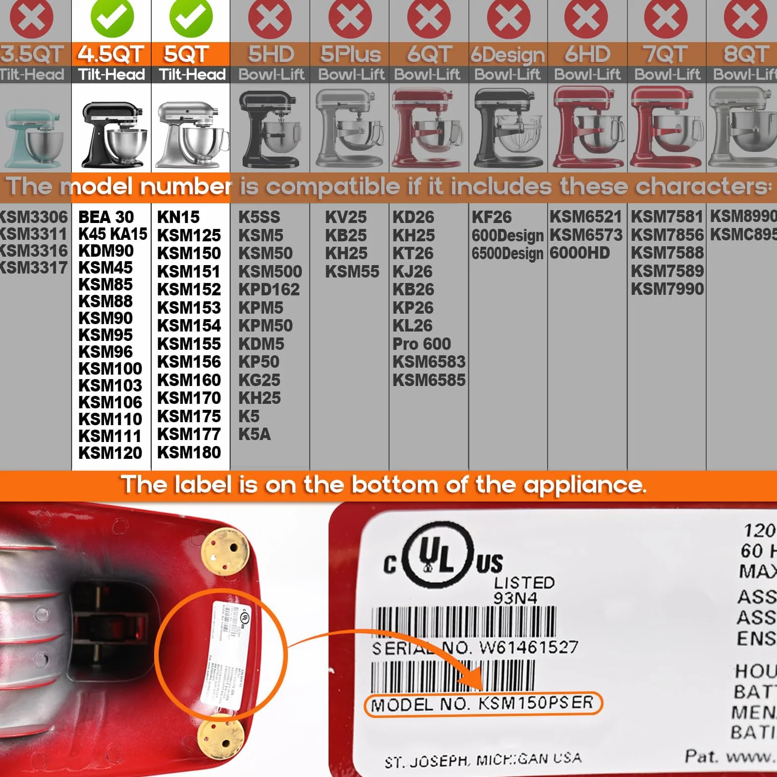Accesorio Batidor de 6 Varillas Compatible con la Batidora de pie Basculante Kitchen Aid de 4,5 A 5 Cuartos de Galón, Mejorado de Acero Inoxidable Batidor de Crema de Huevos, Apto para Lavavajillas