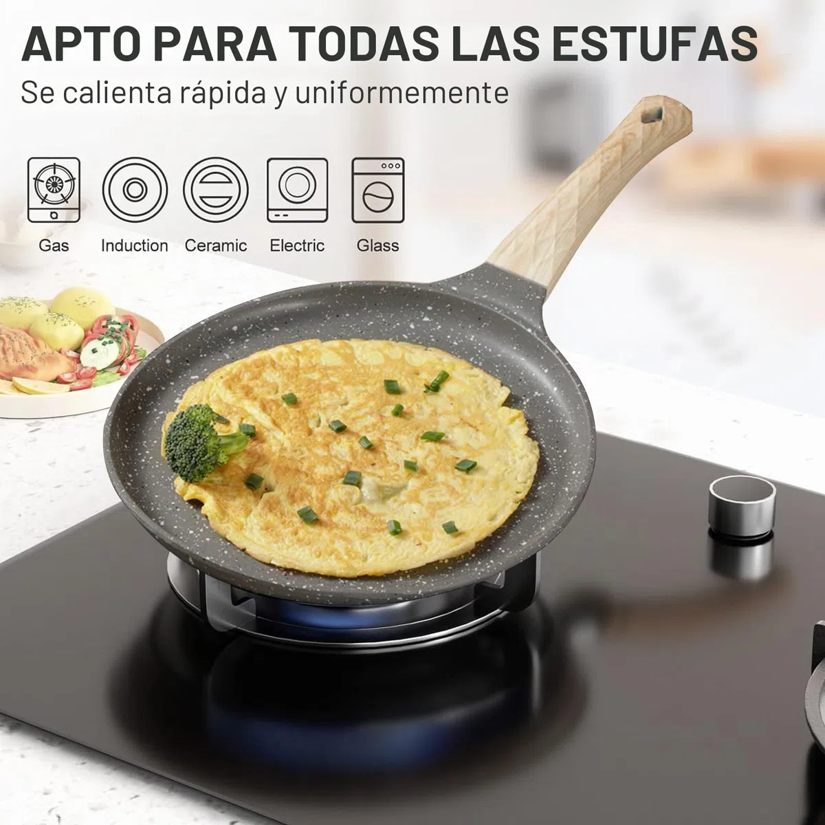Sarten Crepes, 28 cm Crepera Sarten con Distribuidor de Masa, Revestimiento Antiadherente, Libre de PFOA, Compatible con Inducción