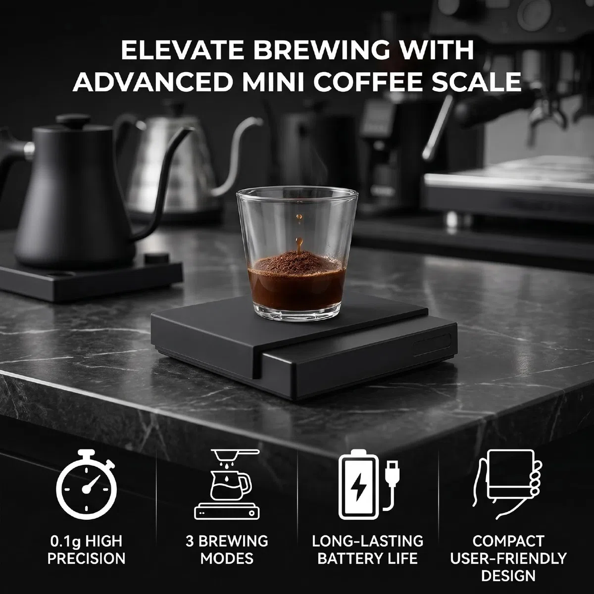 Qcwwy Otras Herramientas para Hornear Accesorios Báscula de Cocina Digital con Pantalla Clara 3 Modos de Preparación 700 MAh Peso de Cocina Recargable Antideslizante para Verter sobre Granos de café