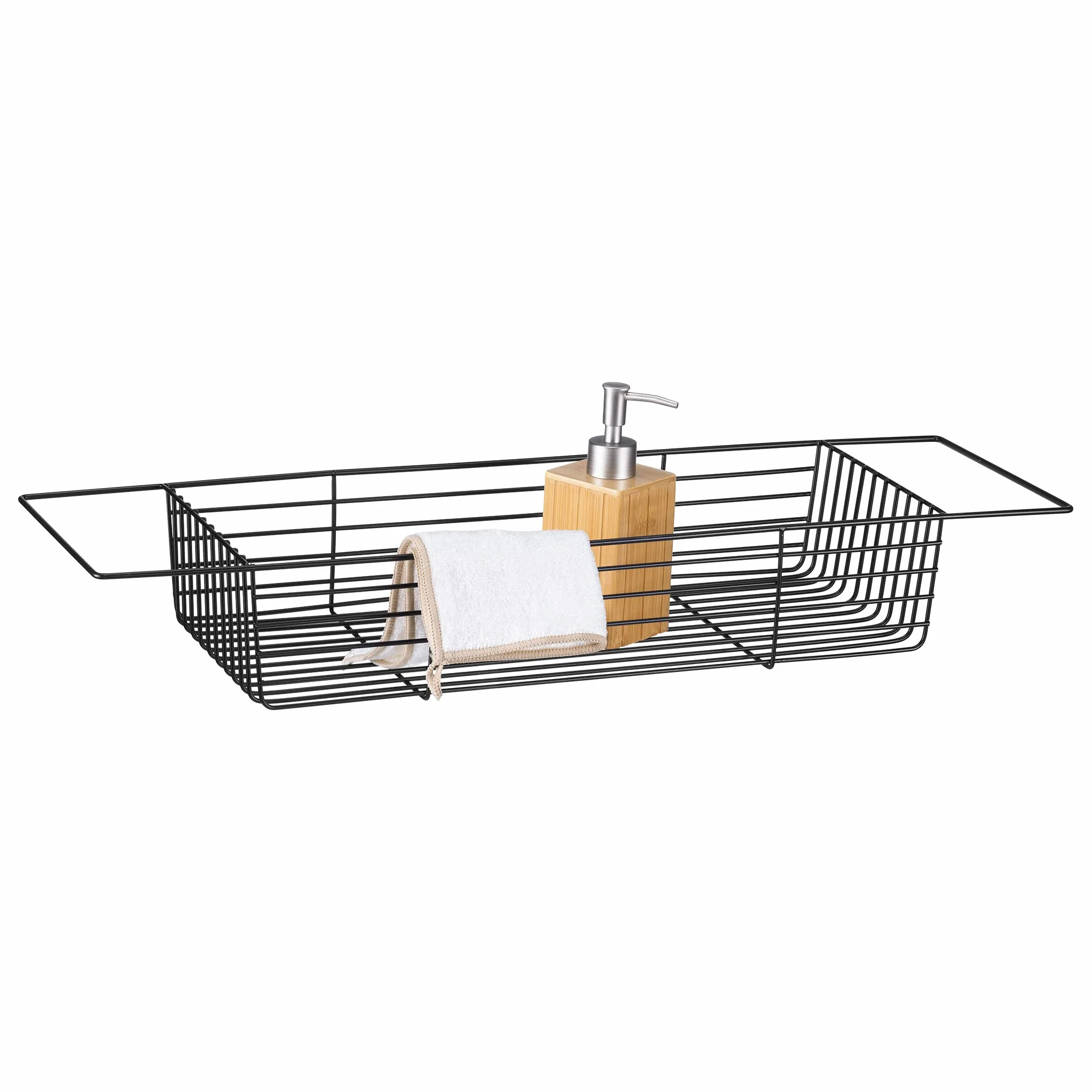 Navaris Bandeja organizadora de bañera - Organizador de Rejilla de Metal de 70 x 20 x 10 cm - Accesorio para el baño para jabón champú - En Negro