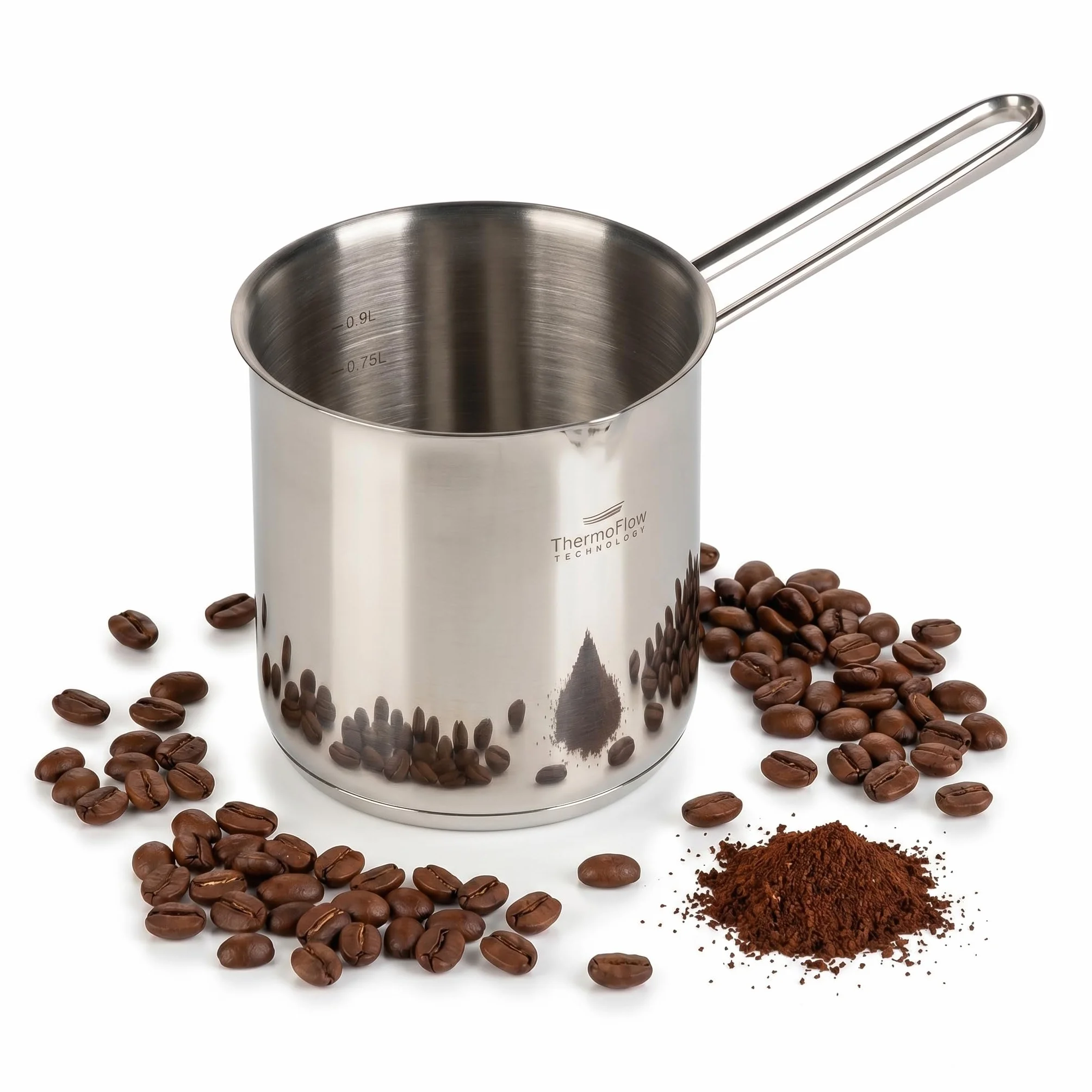 ROSMARINO Jarra de café turca Cezve de acero inoxidable, 1225 ml, modelo 2025, moderna cafetera turca con base de acero de 3 capas (1225 ml)