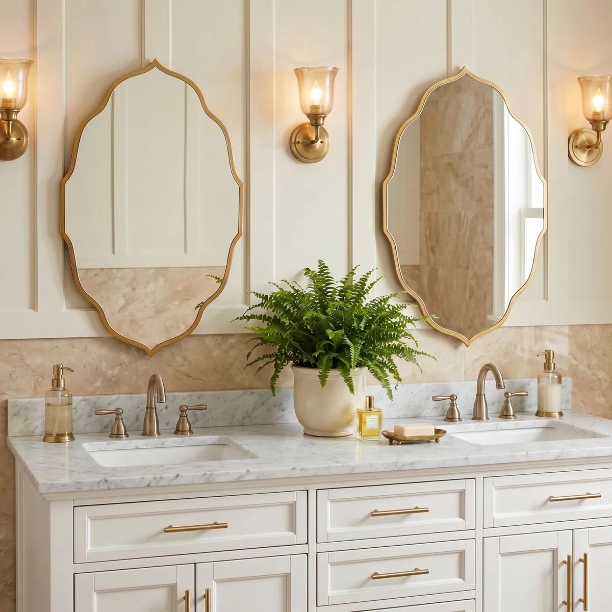 PERFNIQUE Espejo de pared dorado, 81 x 51 cm, espejo ovalado ondulado para baño, espejo decorativo grande para entrada, dormitorio y sala de estar, colgar o inclinar