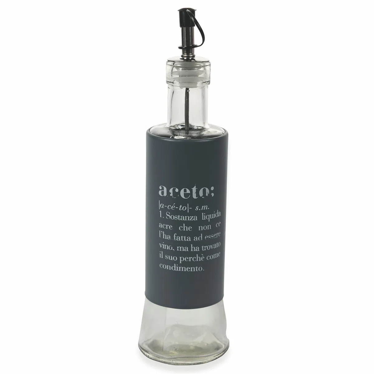 Villa d'Este Home Tivoli Victionary - Juego de condimentos de aceite, vinagre, sal y pimienta de vidrio y acero inoxidable, soporte de acero, color gris