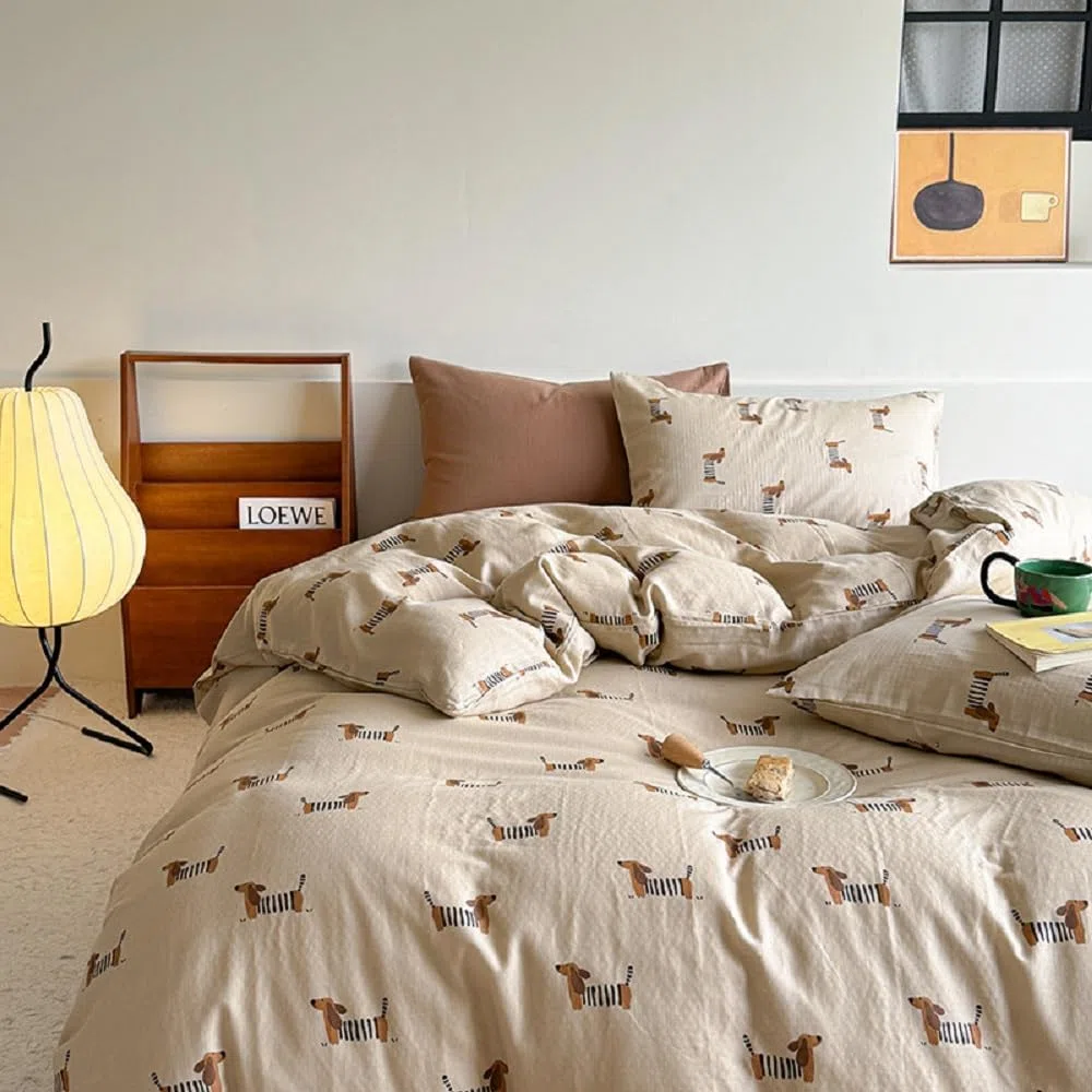 Lanqinglv Ropa y cama de 220 x 240 cm para niña, perro salchicha, marrón claro, marrón, ropa de cama infantil de microfibra, juego con certificado Öko-Tex, funda nórdica