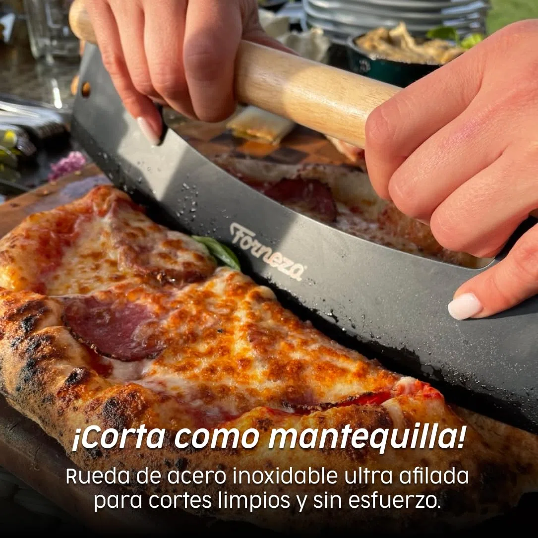 Cortador de pizza con mango de madera noble, cuchillo de pizza de acero inoxidable, cuchillo afilado y mango de madera