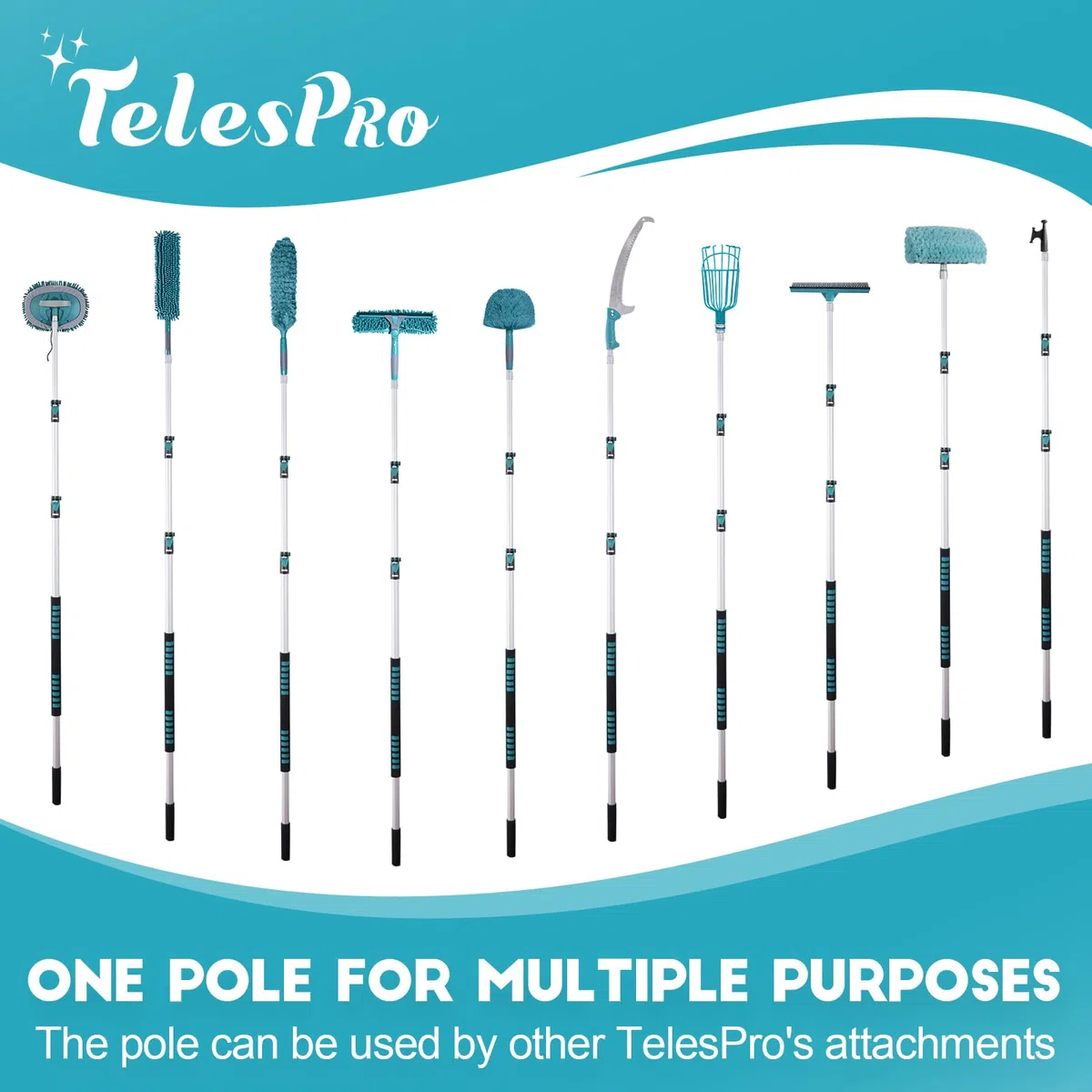 TelesPro Rasqueta de ventana de 20 pies de alto alcance con poste de extensión de 5 a 12 pies, herramienta de limpieza de ventanas con poste telescópico de 3 etapas, kit de limpieza de ventanas con