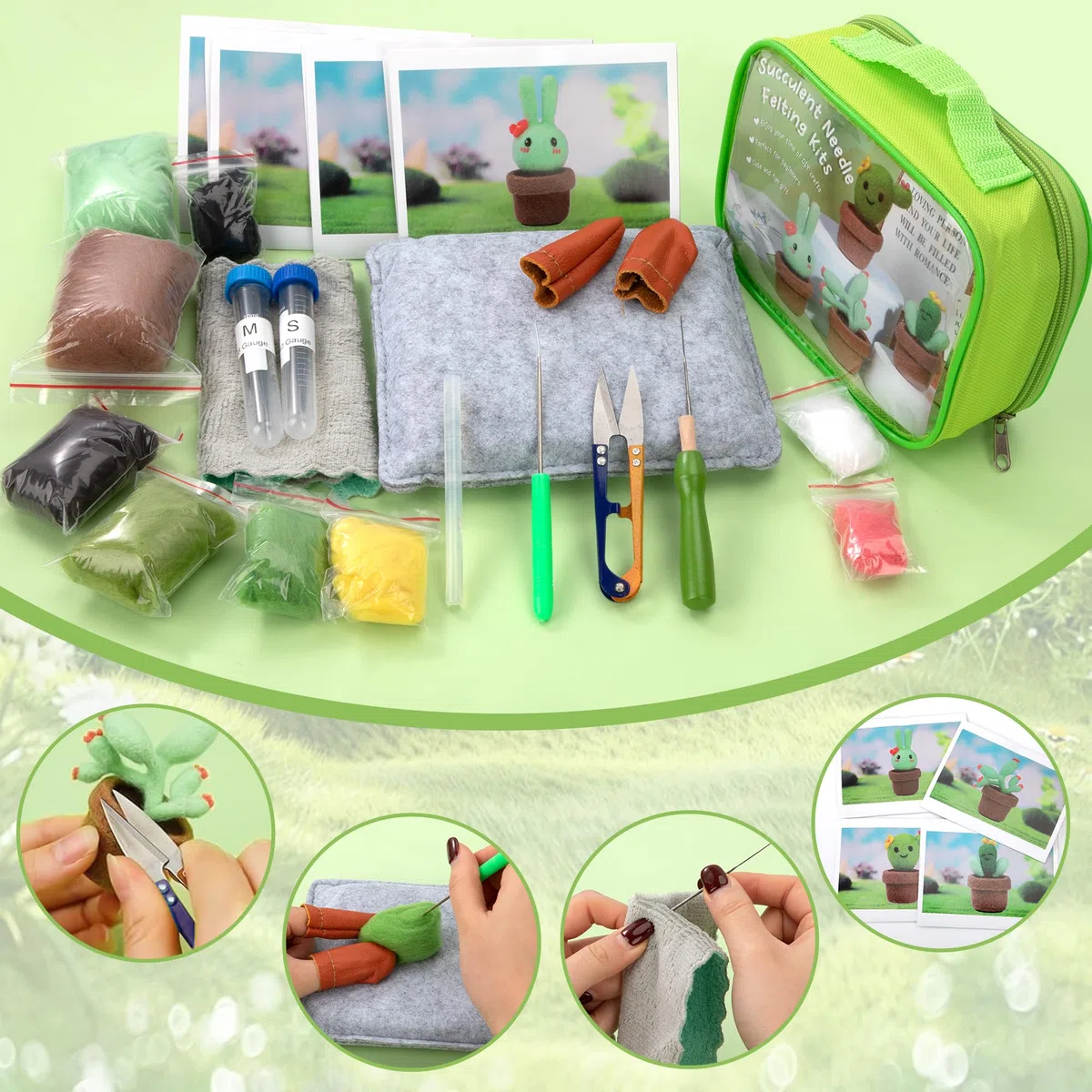 Jeesblsy Kit de Fieltro con Aguja, Decoración de Fieltro de, DIY Lana para principiantes, Incluye Instrucciones de Plantas de 4 piezas, Almohadilla para Fieltrar y Herramientas Básicas para Fieltrar