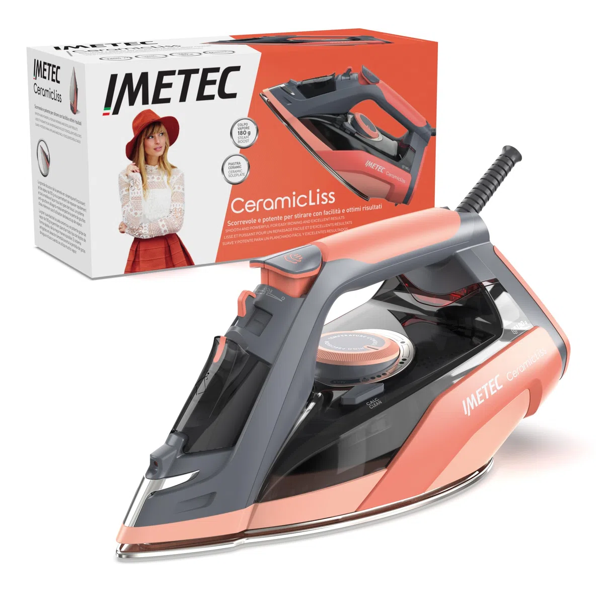 Imetec Ceramicliss, Plancha De Vapor, Ligera, Manejable, Antical, 180 g De Vapor, Suela Cerámica Deslizante, 2400 W, Mango Ergonómico, Tecnología De Ahorro De Energía