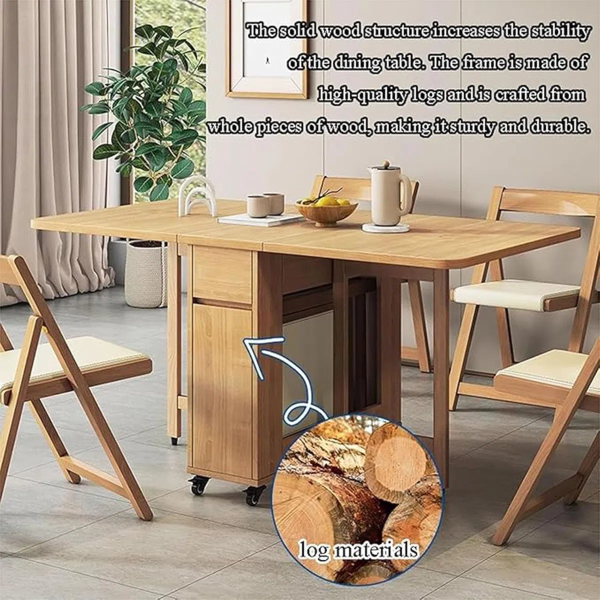 Juego de mesa de comedor plegable de madera maciza extensible con 6 sillas acolchadas, diseño compacto que ahorra espacio para el hogar, sala de estar, restaurante y cocina móvil