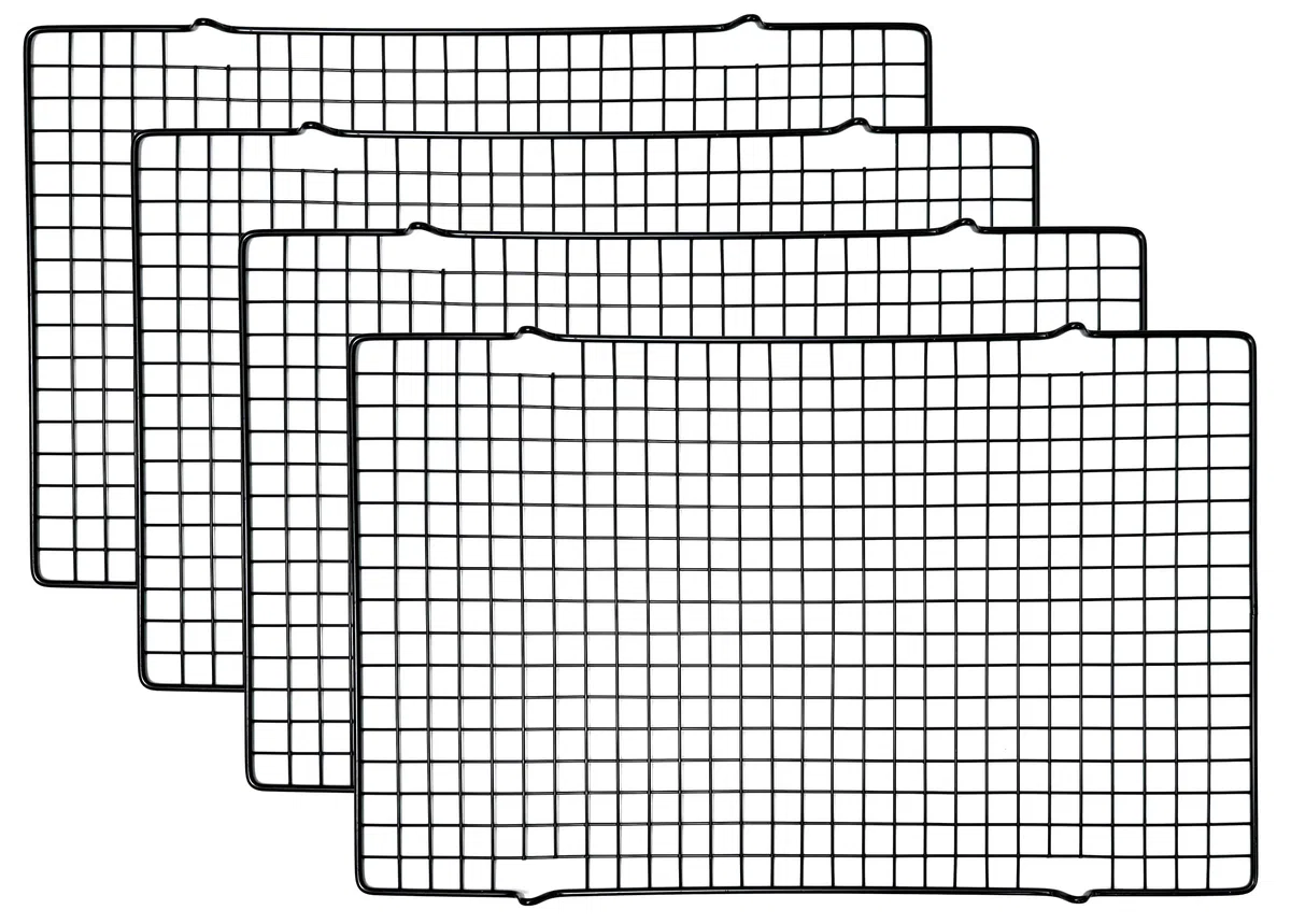 Nexboraque Paquete de 4 estantes de alambre para cocinar, 41 x 25 cm, color negro, resistentes, antiadherentes, para enfriar galletas, para asar, cocinar, asar, secar, bandeja para hornear