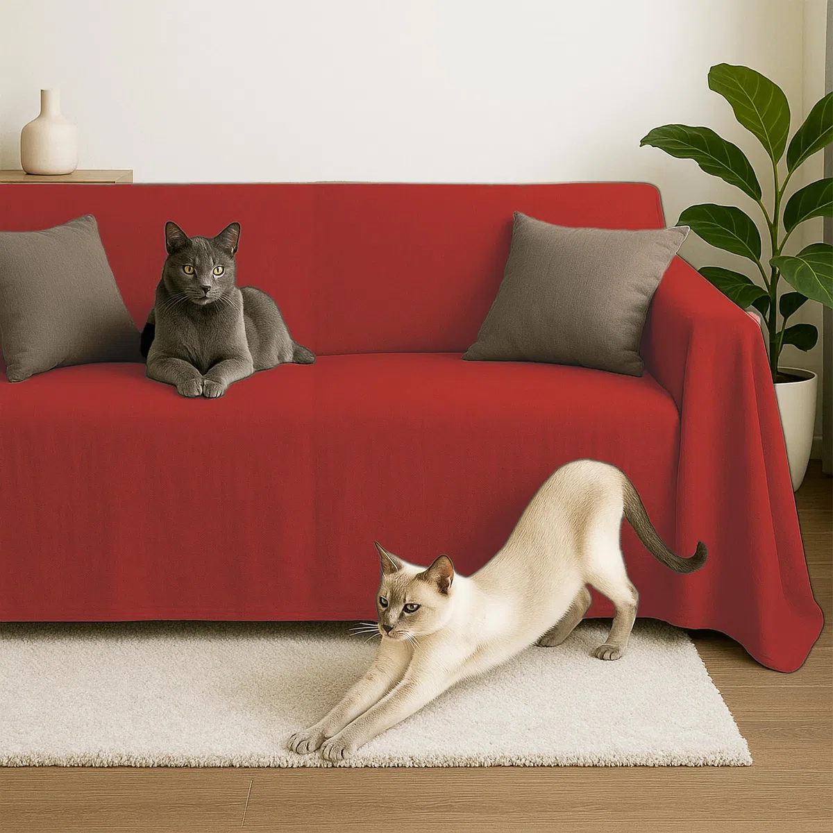 Byour3 - Funda De Sofá 3 2 4 1 Plazas 100% Algodón Puro Ligero Rectangular Tela Sofa Cubre Todo Recubrimiento Sofás También por Forma de L U Chaise Longue Derecho Izquierdo (Rojo, 2 Plazas)