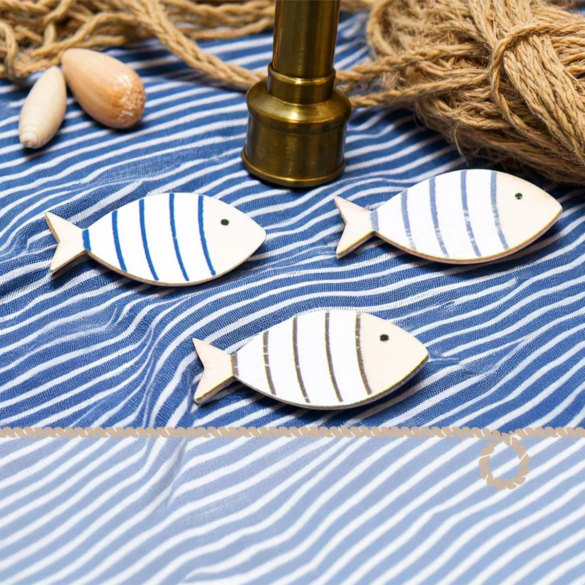 Logbuch-Verlag Set Peces Madera, 70 Unidades: Adornos Marineros Mesa, decoración náutica salón, baño, Playa y mar, Detalles comunión, Accesorios mediterráneos, hogar Fiesta Verano, 4 cm