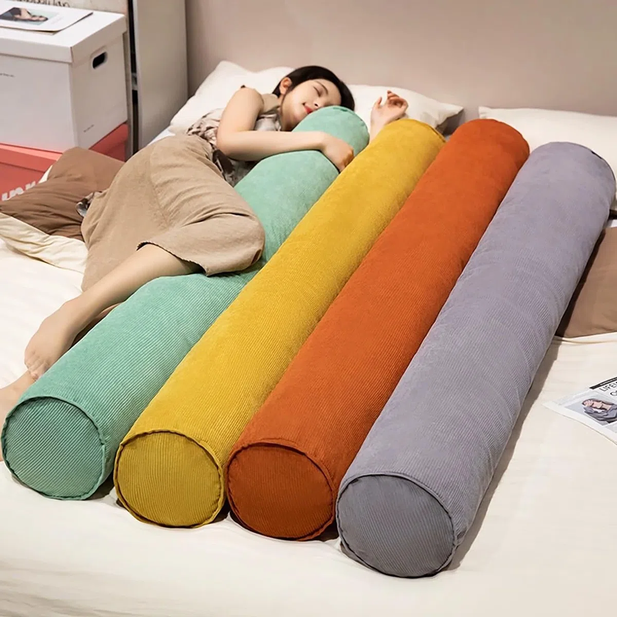 Almohada Larga para Cama 60/80/100/120/150cm Cojín Cilíndrico Redondo, Almohada Cilíndrico Rollo Cojín Cilíndrico Suave, para Lumbar/Cuello/Espalda/Cabeza(Gris,20cmx120cm)