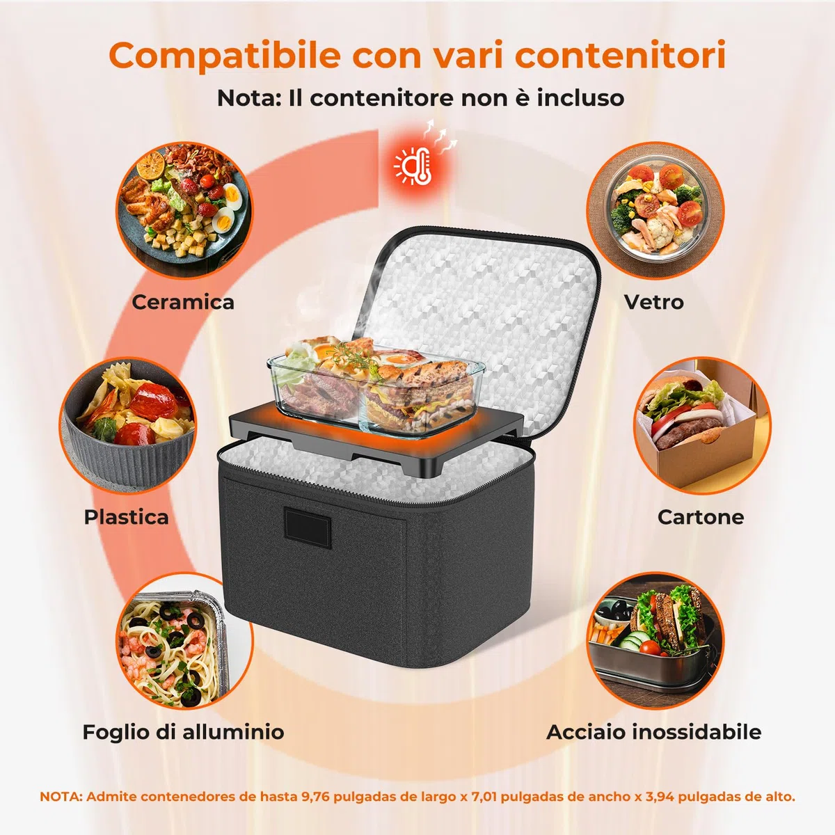 Fiambrera Eléctrica de 80 W - 3 en 1 Gran Comida Térmico con Bolsa, Calentador de Comidas Pequeño, 12V/24V/220V para Coche, Camión, Oficina y Viajes, Negro