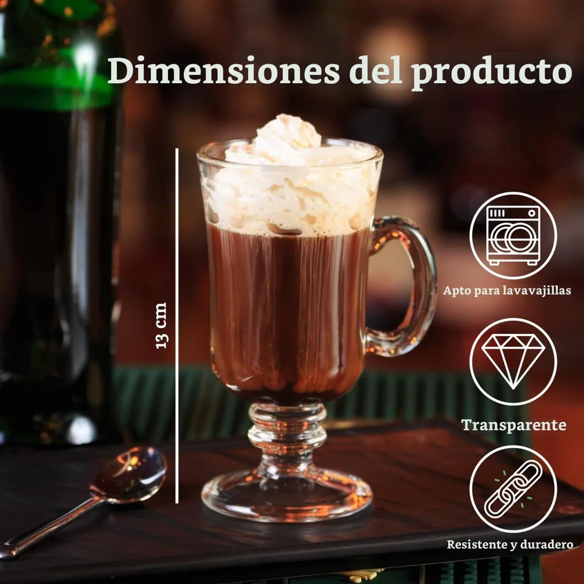 Premier Housewares 1405262 - Juego de 4 copas de café irlandesas (cristal), color plateado